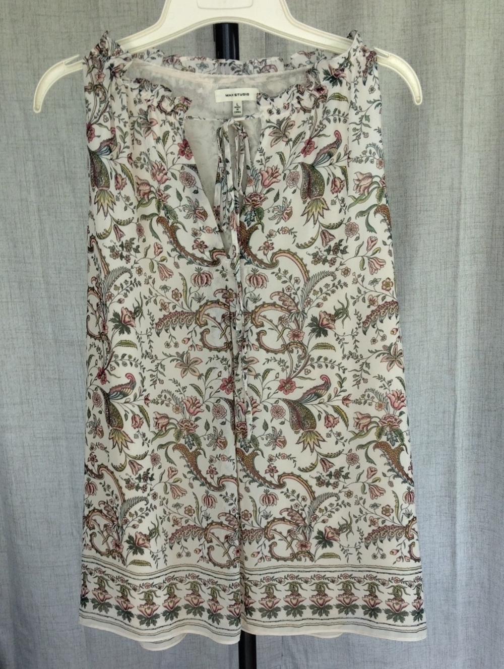 Max Studio Ivory Floral Paisley Sleeveless Shirt Green & Pink Size Large